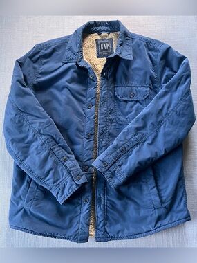 Vintage Y2K GAP Navy Blue Warm Sherpa-Lined Button Up Shirt Jacket